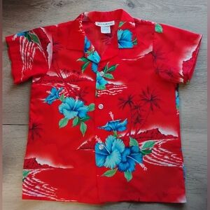 Made In Hawaii Tropical Kids Shirt Red Blue Hibiscus Vintage Size 7